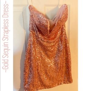 *SOLD LOCALLY* Gold Sequin Strapless Dress
